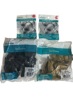 4 packs Gold Silver Black Balloons NEW